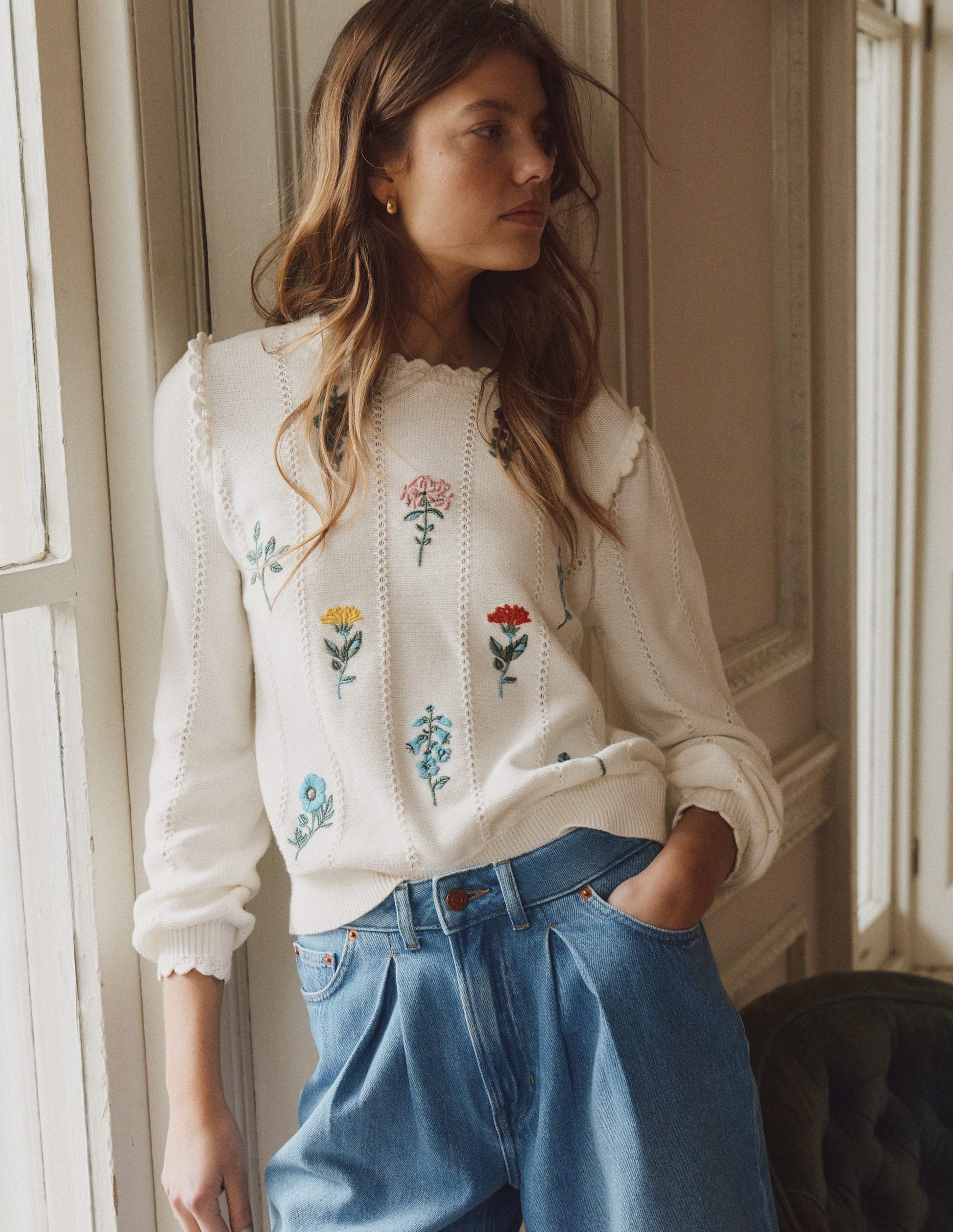 Valeria Pullover mit Häkelbesatz-Warmes Naturweiß, Stickerei-6