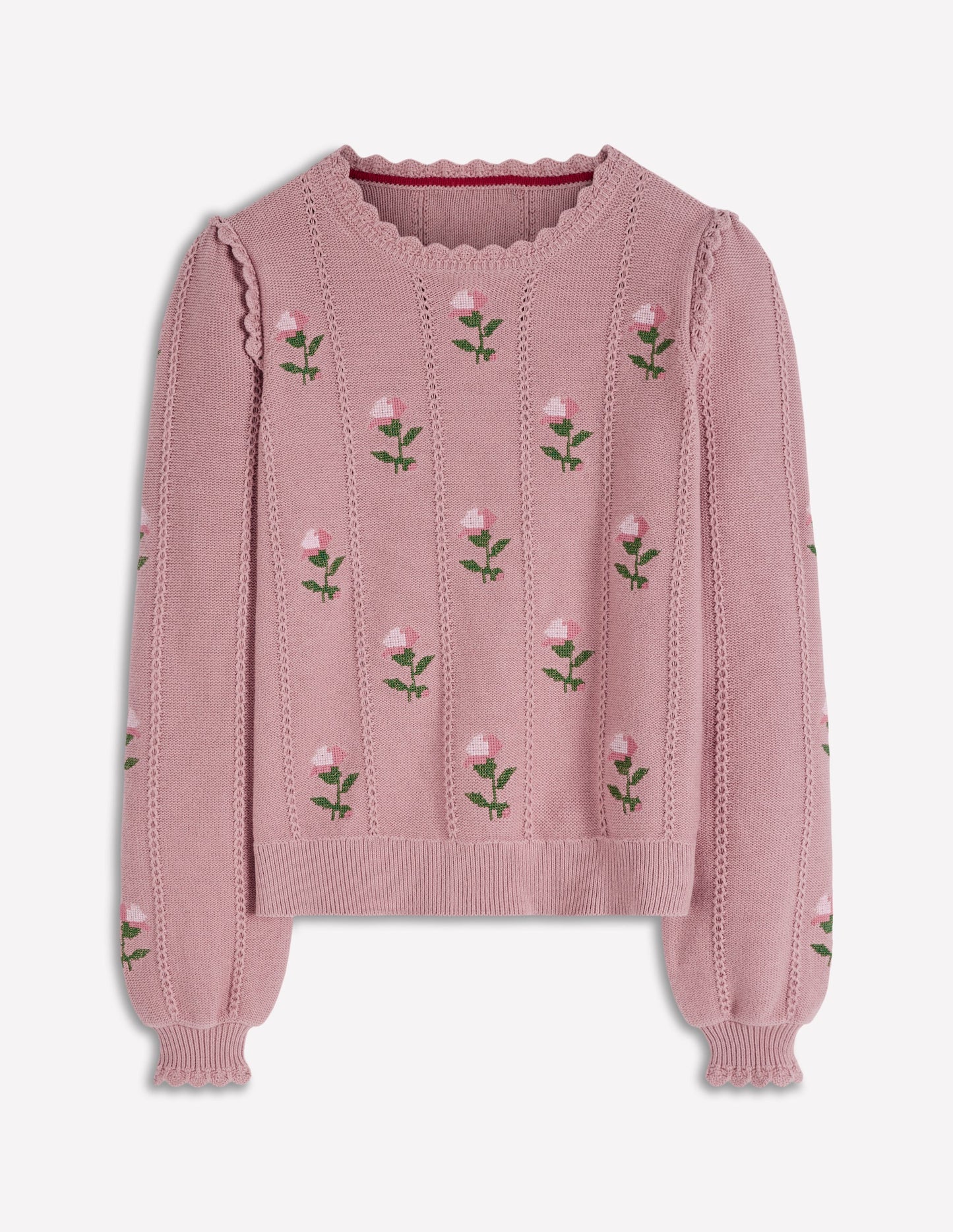 Pull Valeria à détails crochet-Rose, broderie