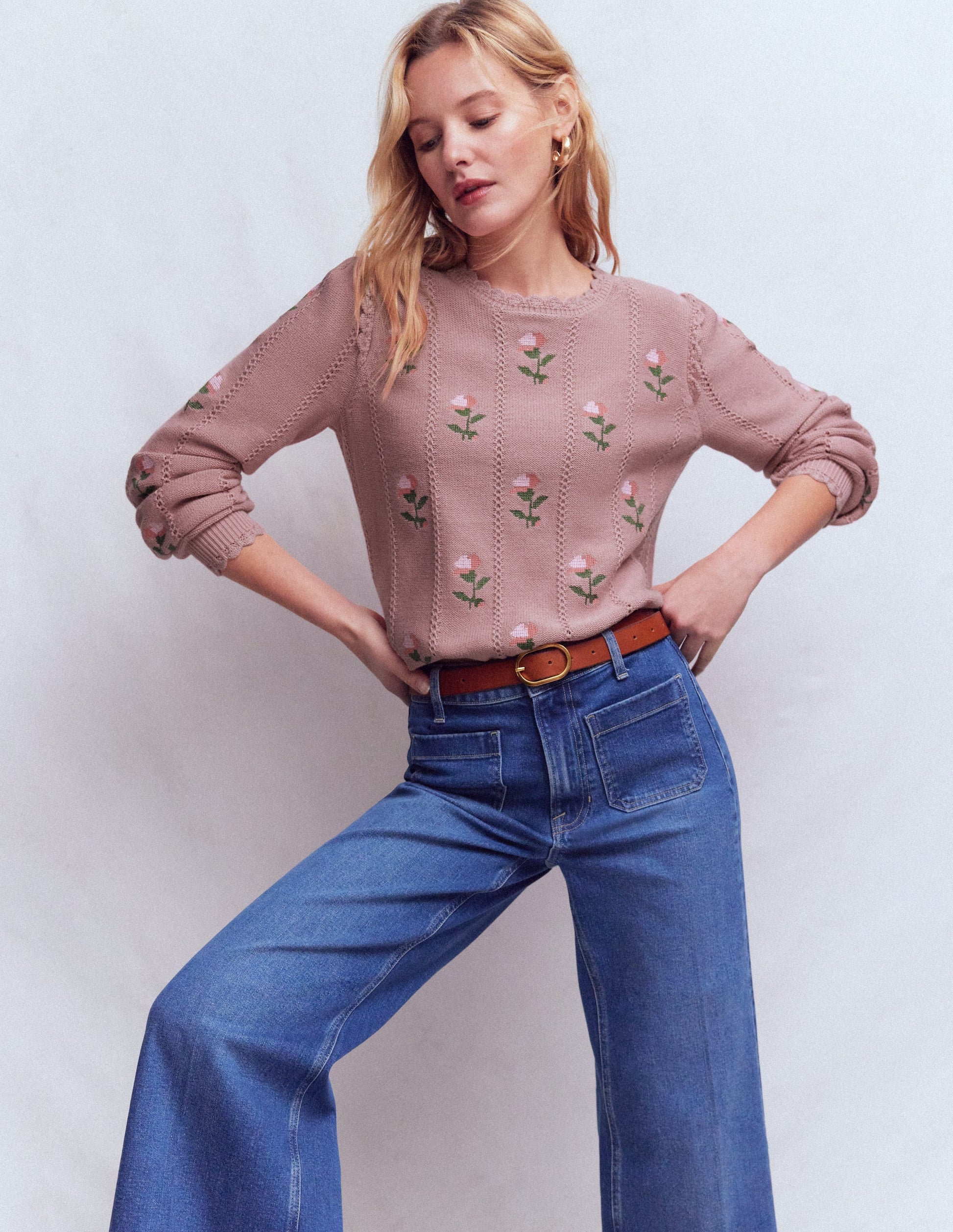 Pull Valeria à détails crochet-Rose, broderie-1