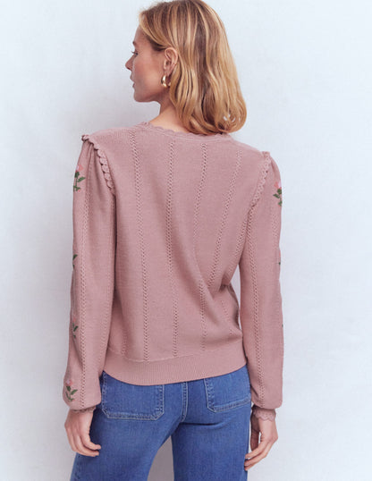 Pull Valeria à détails crochet-Rose, broderie-3