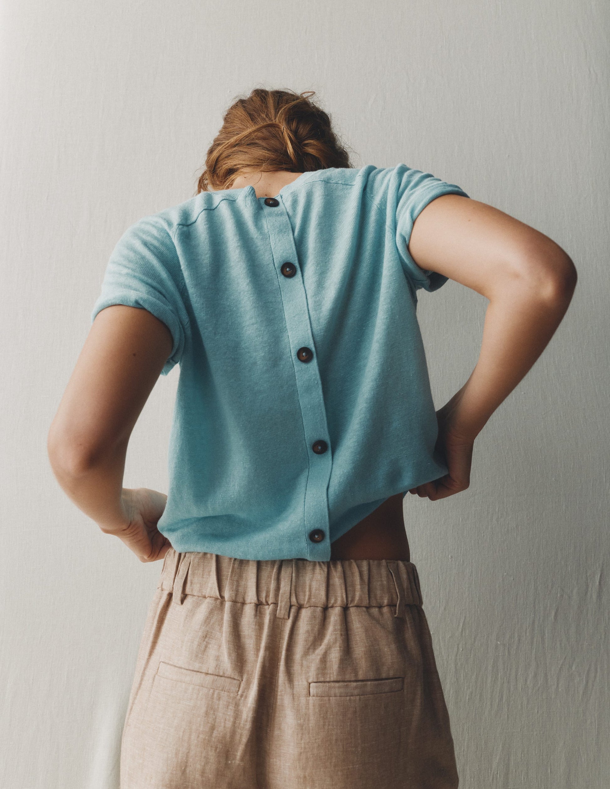 T-shirt boutonné Agnes en lin-Bleu brume marine-8