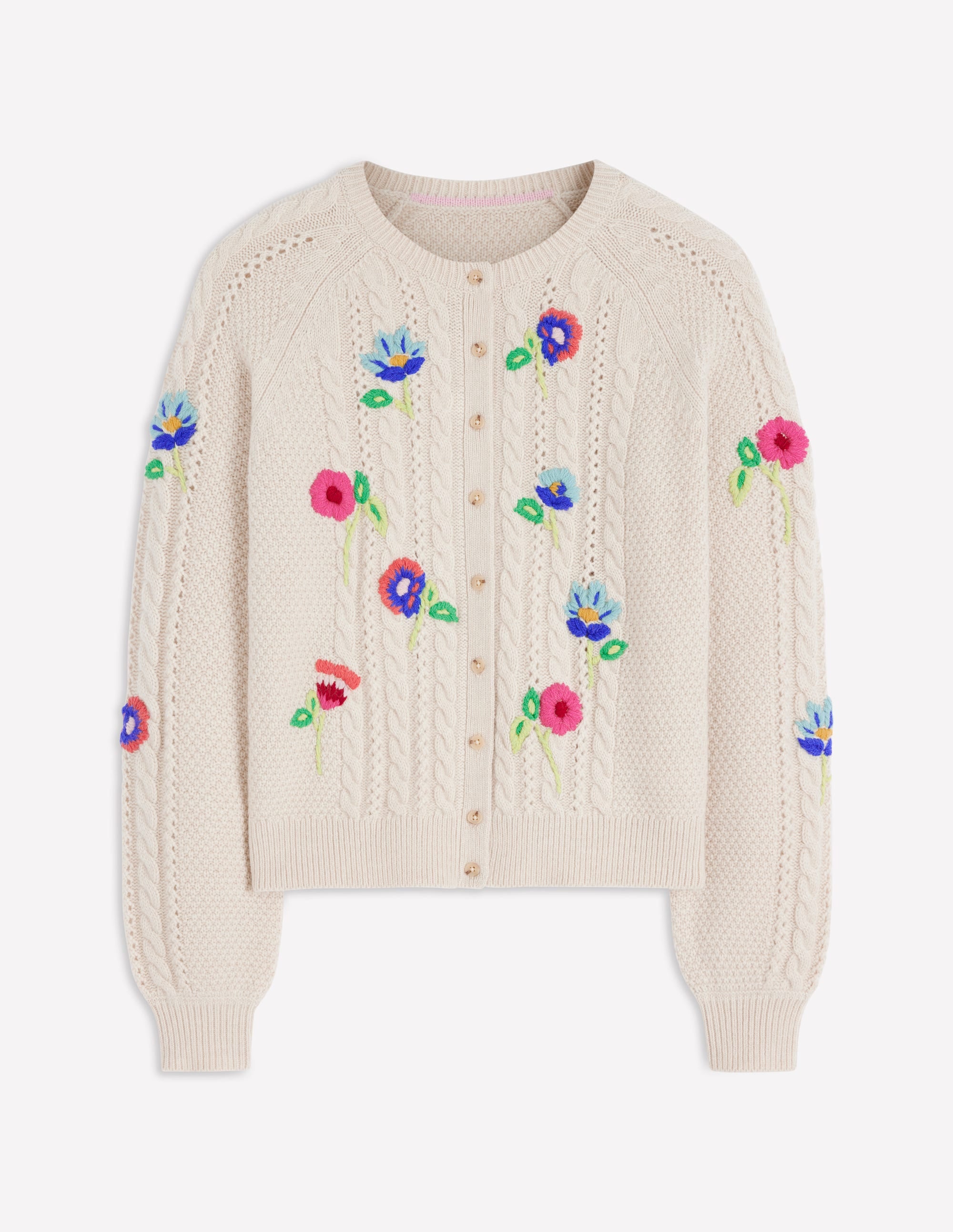 Liv Bestickte Strickjacke mit Zopfmuster-Beige Meliert - Image 6