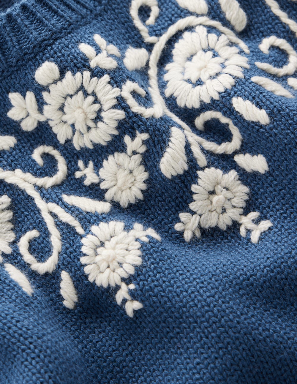 Davina Pullover mit Puffärmeln-Denim-Blau Stickerei-8