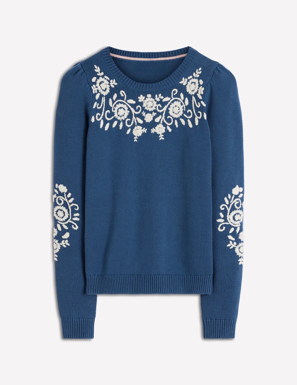 Pull Davina à manches bouffantes-Broderie bleu denim - Image 7