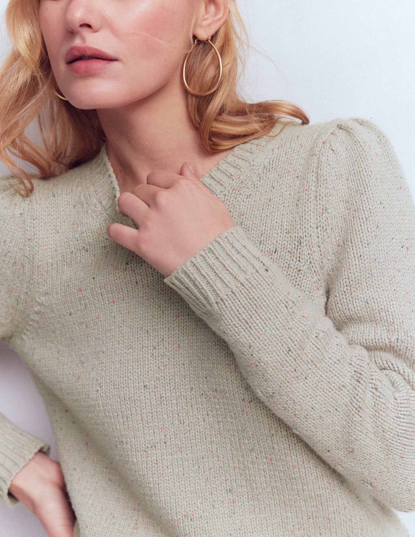 Davina Pullover mit Puffärmeln-Naturweiß, Noppen