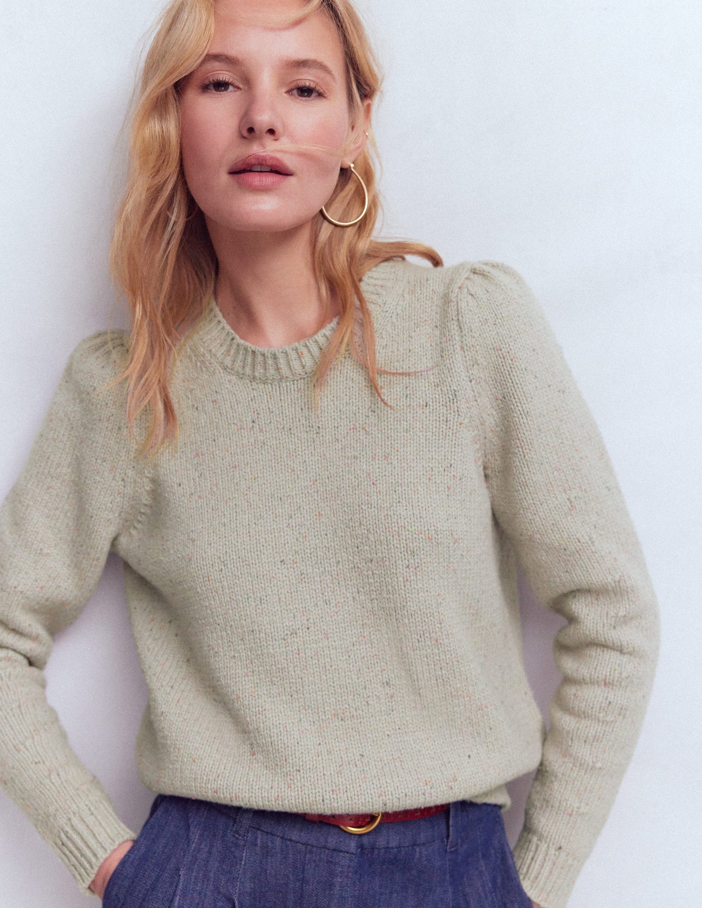 Davina Pullover mit Puffärmeln-Naturweiß, Noppen