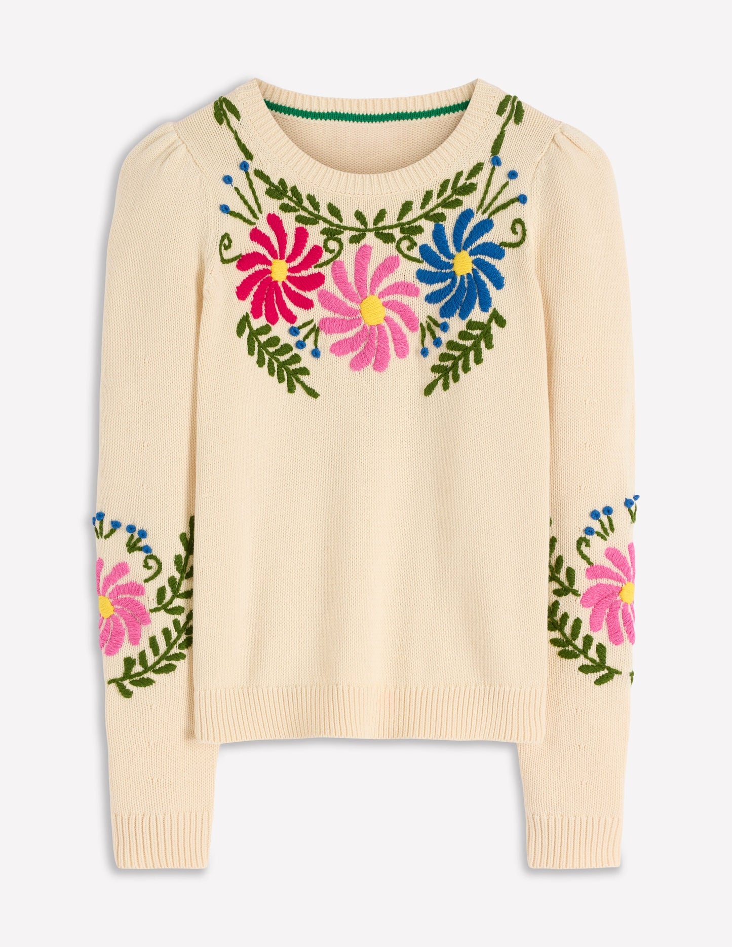 Davina Pullover mit Puffärmeln-Naturweiß mit Stickerei