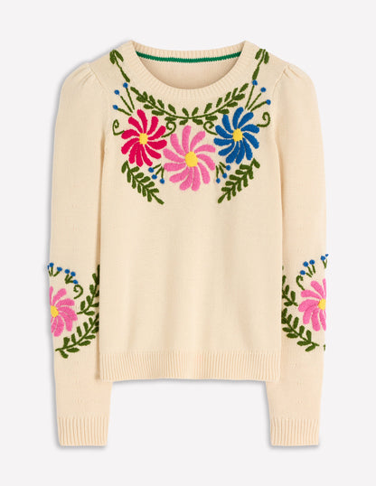 Davina Pullover mit Puffärmeln-Naturweiß mit Stickerei-5