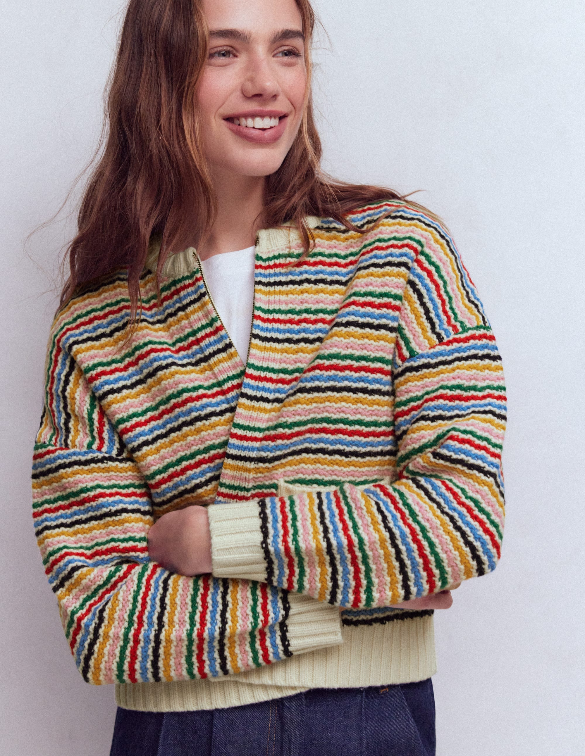 Maya Zip-up Jacket-Ivory, Rainbow - Image 1