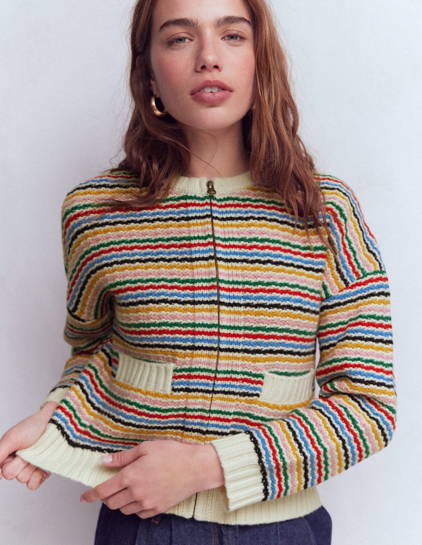 Maya Jacke mit Reißverschluss-Naturweiß, Regenbogen