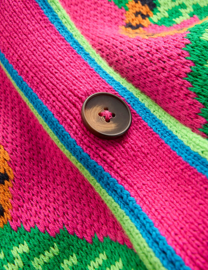 Jacquard-Strickjacke mit Gürtel-Rosa Schafgarbe Tiger-8