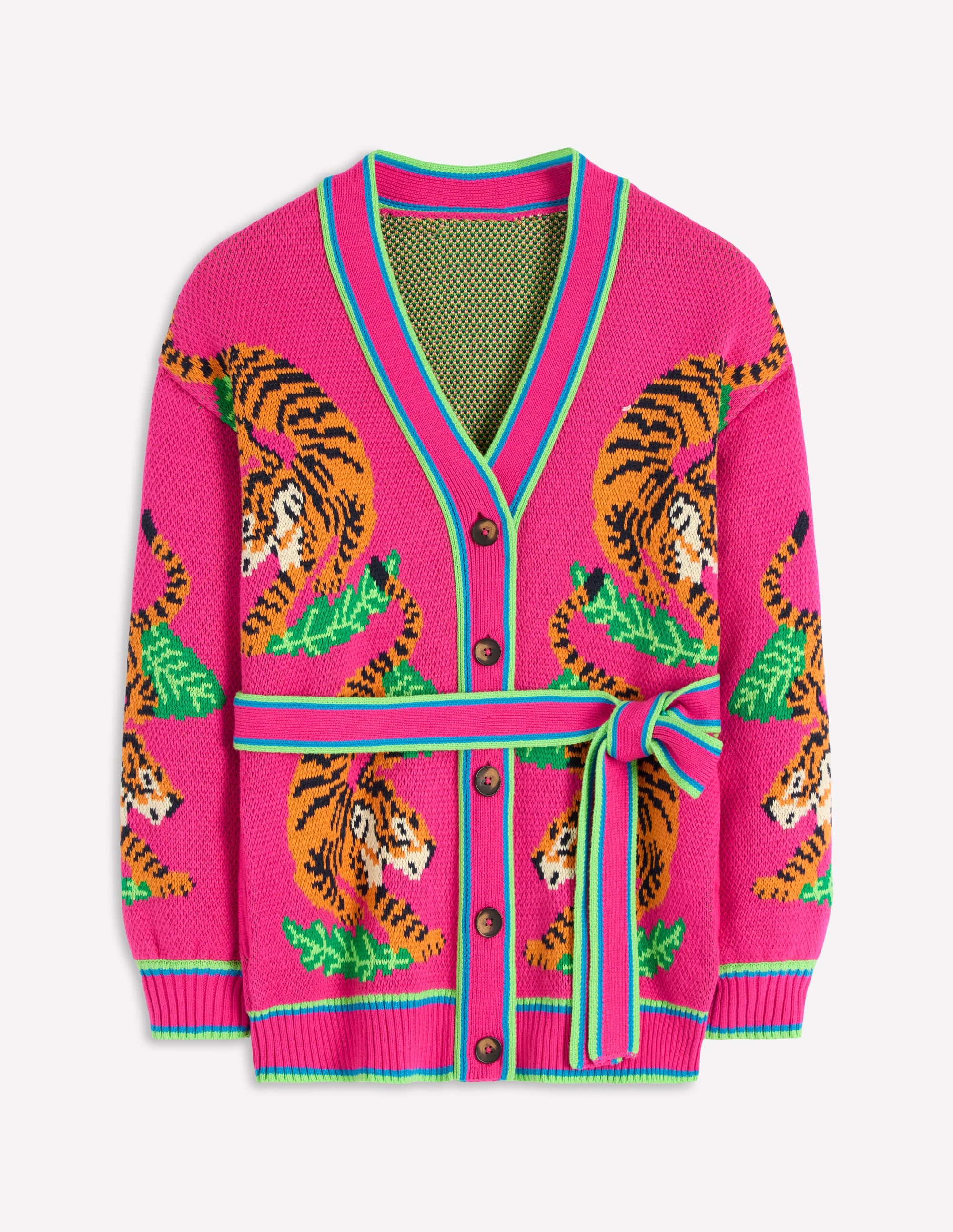 Jacquard-Strickjacke mit Gürtel-Rosa Schafgarbe Tiger - Image 7