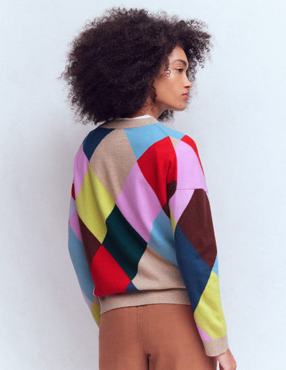 Anastasia Kaschmirpullover-Bunt gemusterter Harlekin-Pullover-4
