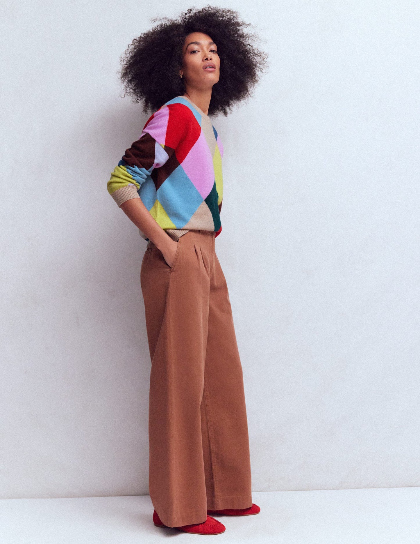 Anastasia Kaschmirpullover-Bunt gemusterter Harlekin-Pullover