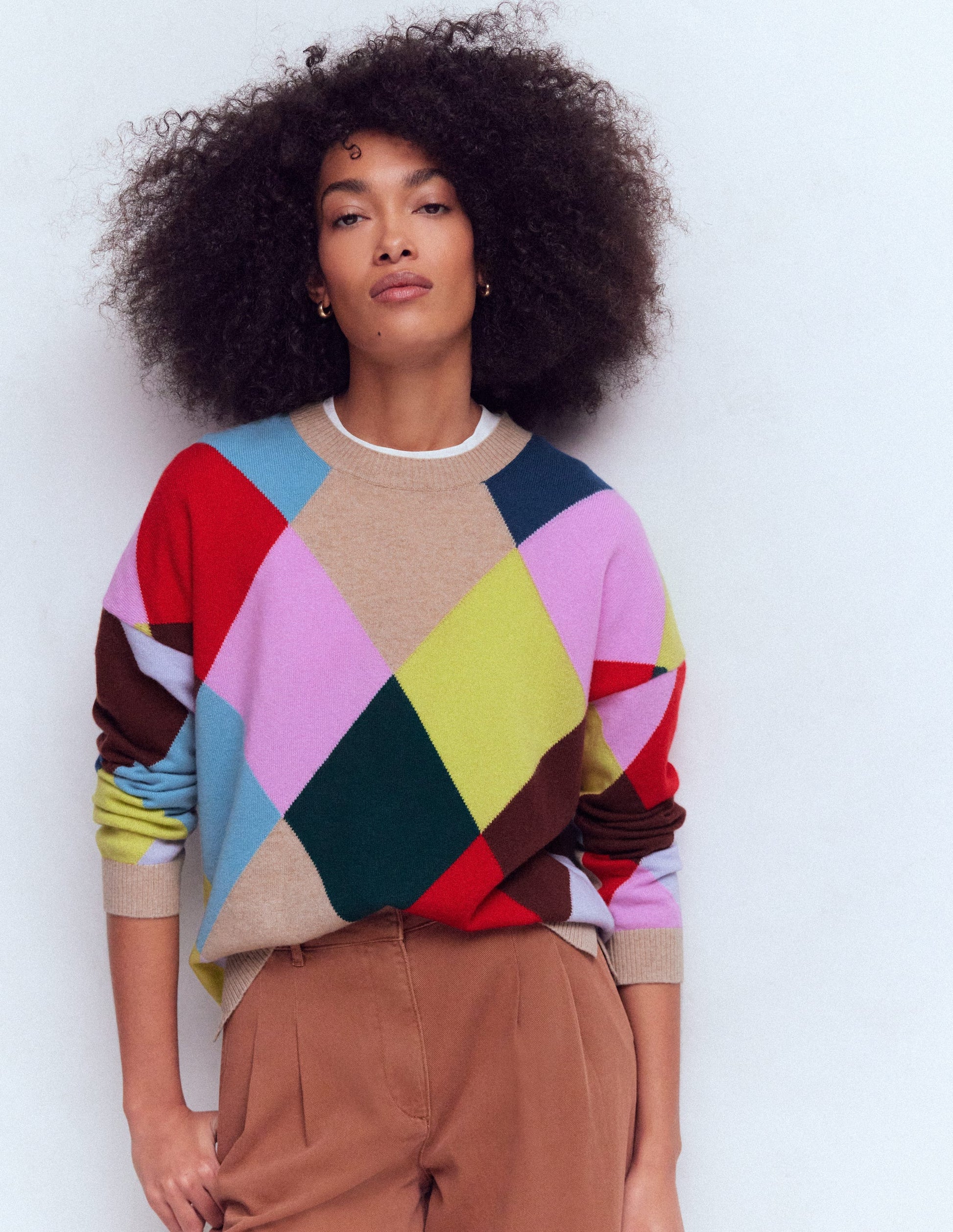 Anastasia Kaschmirpullover-Bunt gemusterter Harlekin-Pullover-6