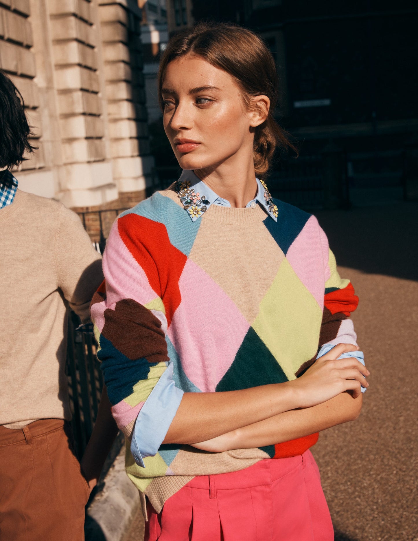 Anastasia Kaschmirpullover-Bunt gemusterter Harlekin-Pullover