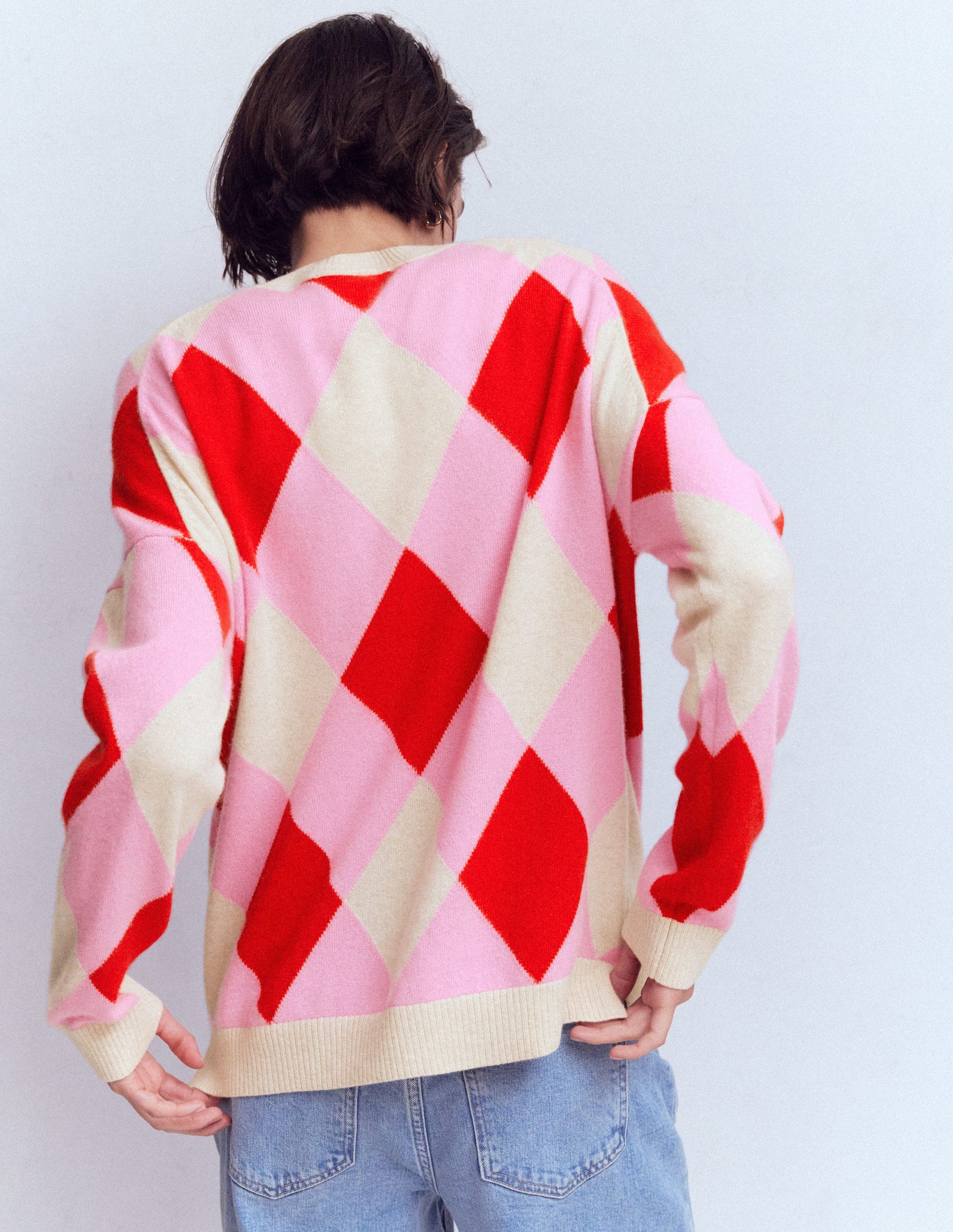 Anastasia Kaschmirpullover-Rot und Rosa Argyle-4