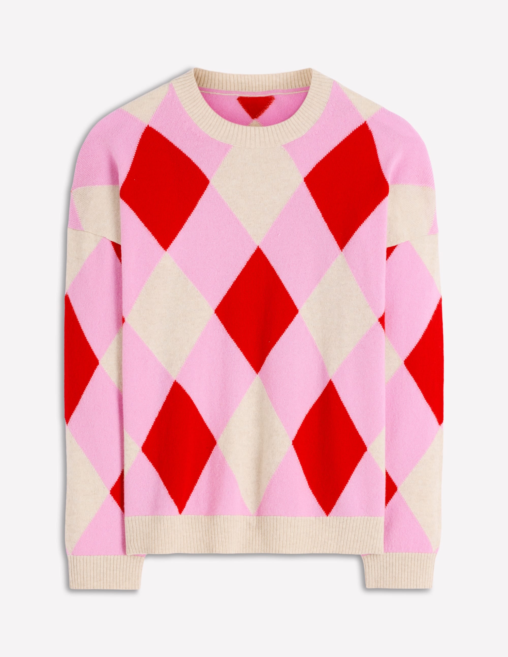 Pull Anastasia en cachemire-Motif Argyle rouge et rose - Image 6