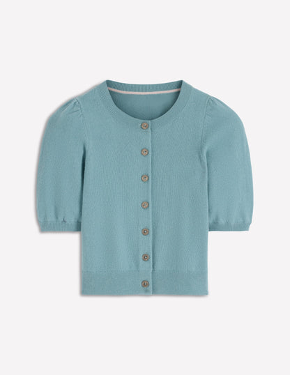 Hübsche verkürzte Strickjacke-Nebelblau-5