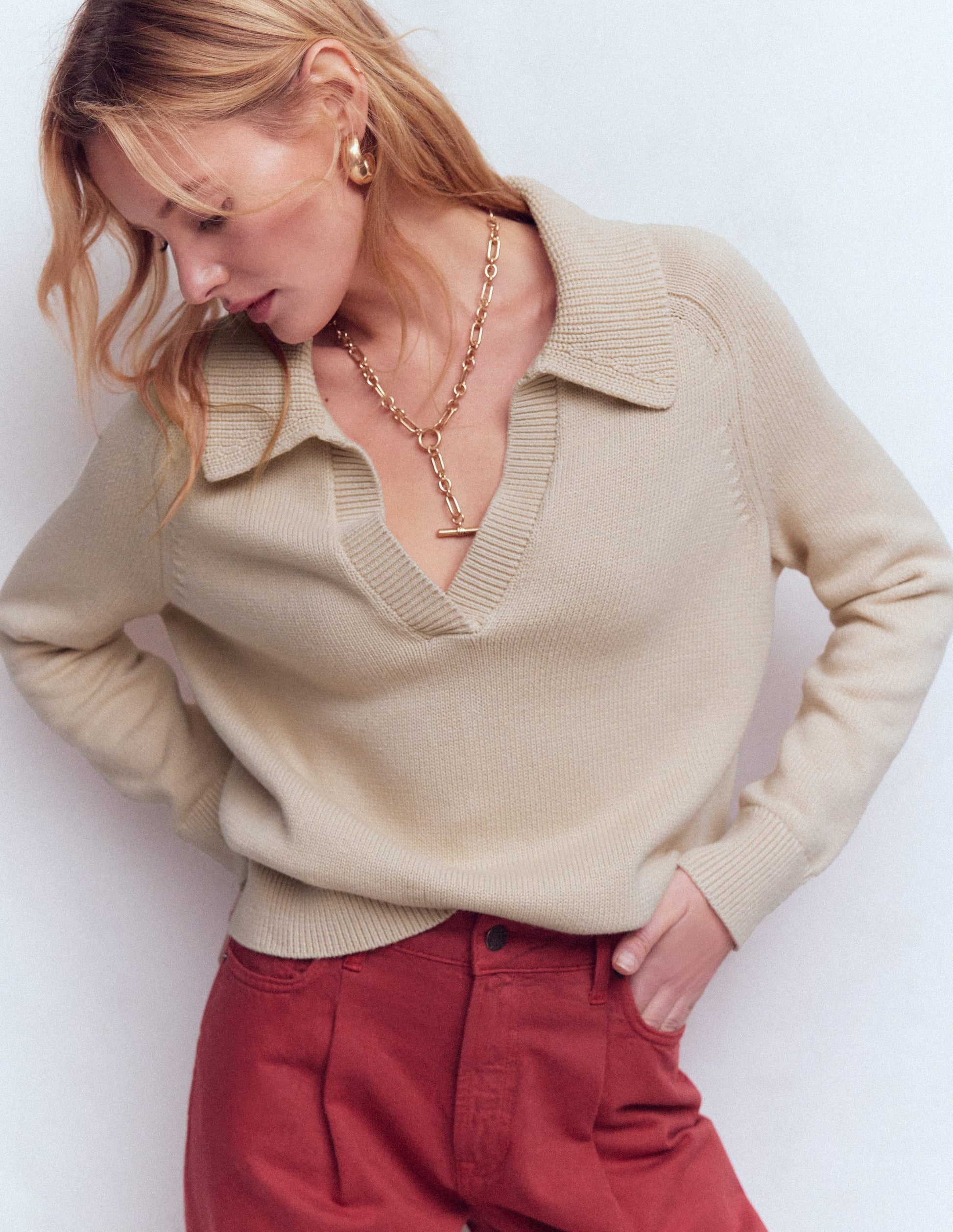 Lucy Henley-Pullover aus Baumwolle-Mandel Pfirsich-1