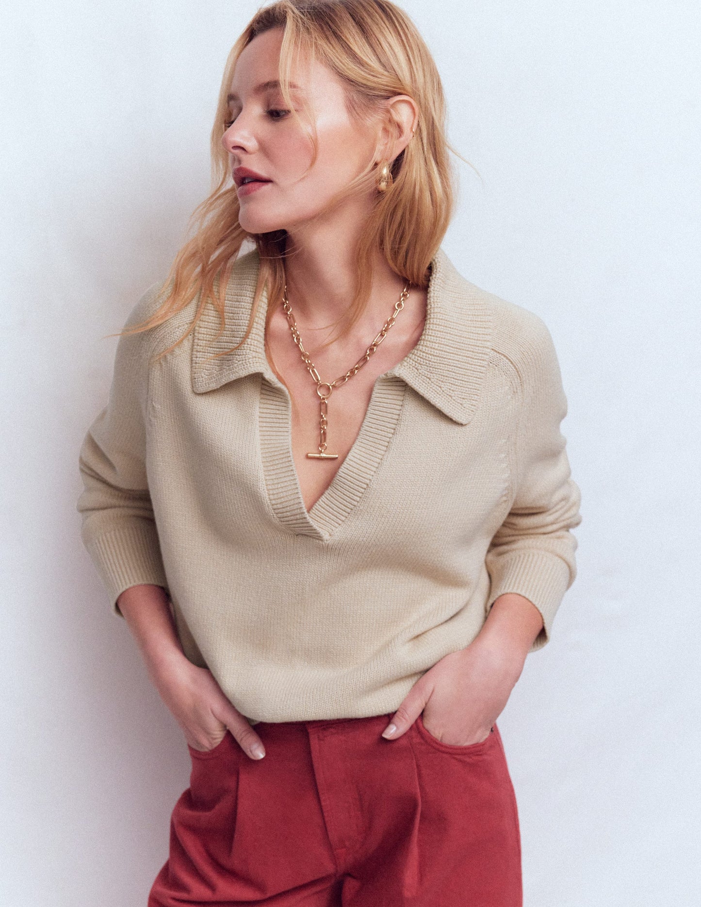 Lucy Henley-Pullover aus Baumwolle-Mandel Pfirsich