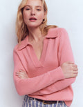 Pull à col tunisien en coton-Rose ancien