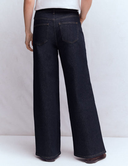 Hoch geschnittene Jeans mit weitem Bein-Indigo Waschung-3