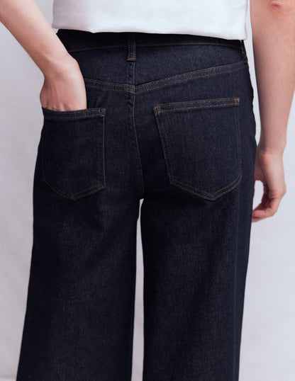 Hoch geschnittene Jeans mit weitem Bein-Indigo Waschung-5
