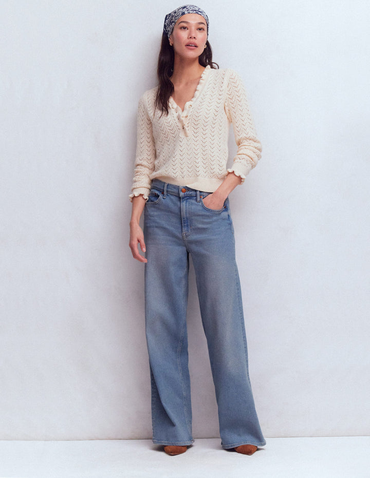 Hoch geschnittene Jeans mit weitem Bein-Ausgeblichene Optik