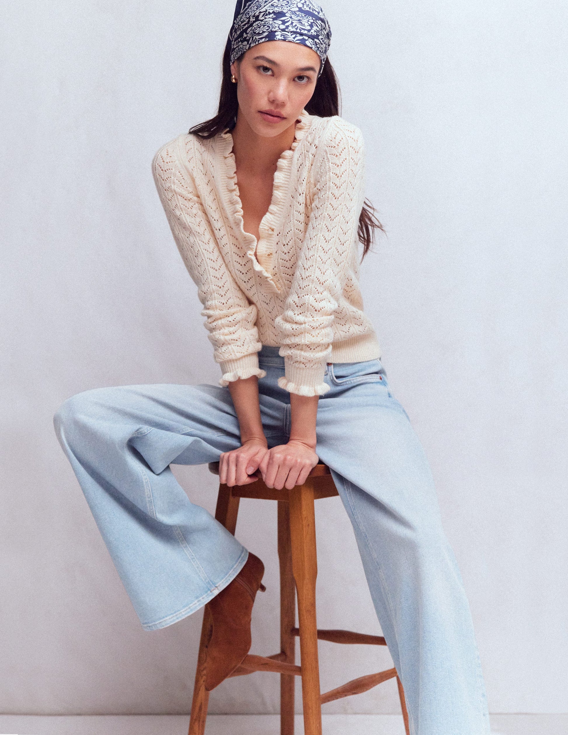 Hoch geschnittene Jeans mit weitem Bein-Ausgeblichene Optik-6