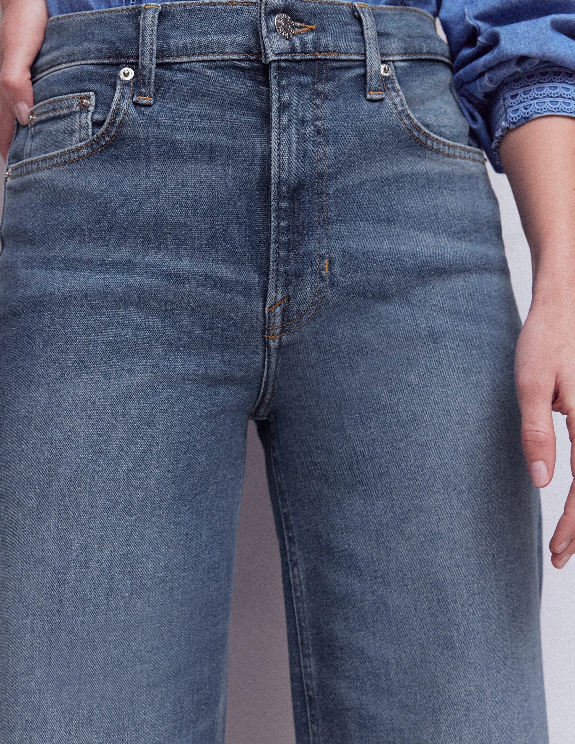 Hoch geschnittene Jeans mit weitem Bein-Beatnik Red-2