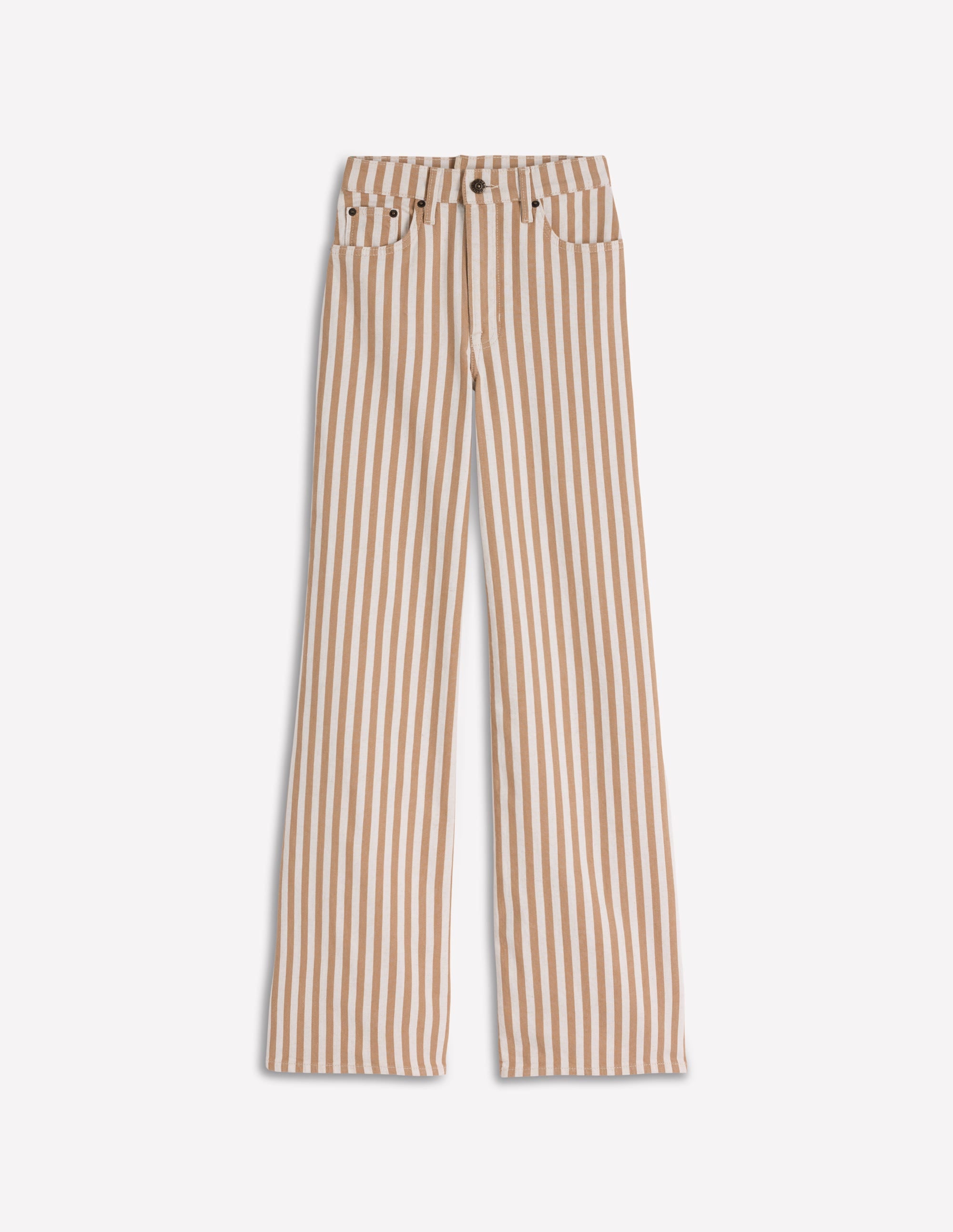 Jean large taille haute-Rayé fauve écru - Image 7