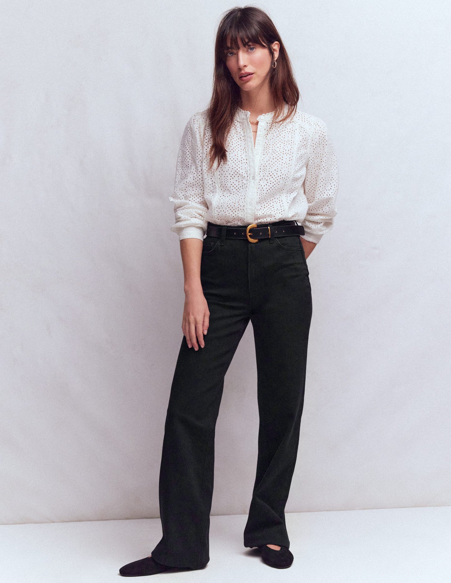 Jeans mit hohem Bund und geradem, weitem Bein-Schwarz