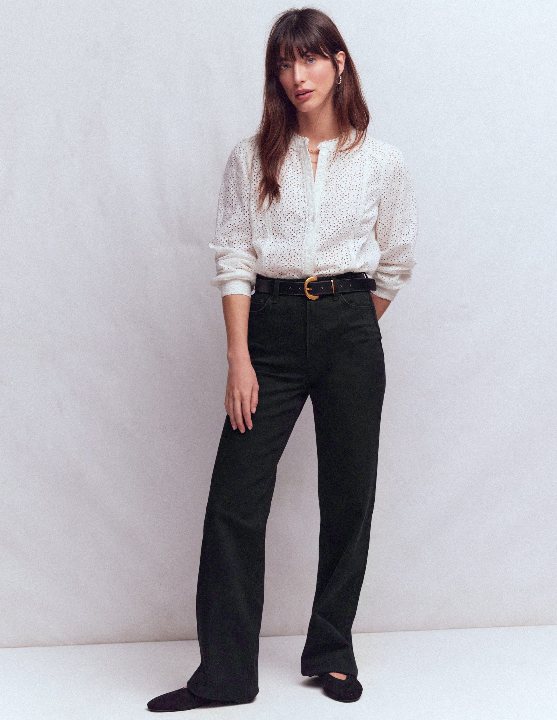 Jeans mit hohem Bund und geradem, weitem Bein-Schwarz-1