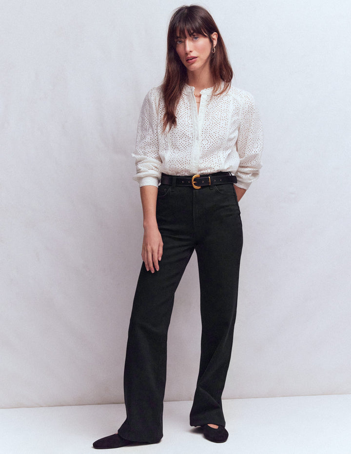 Jeans mit hohem Bund und geradem, weitem Bein-Schwarz