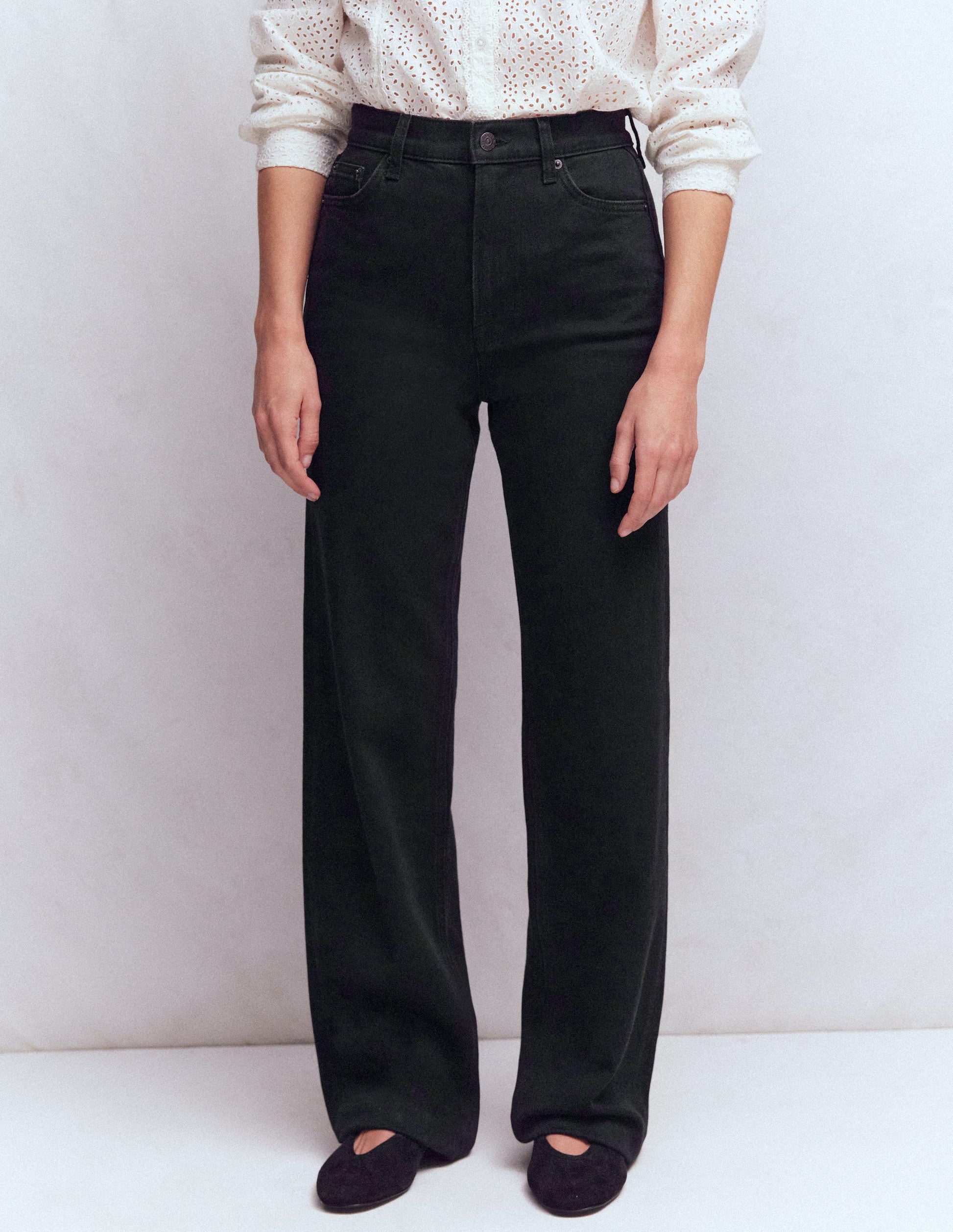 Jeans mit hohem Bund und geradem, weitem Bein-Schwarz-4