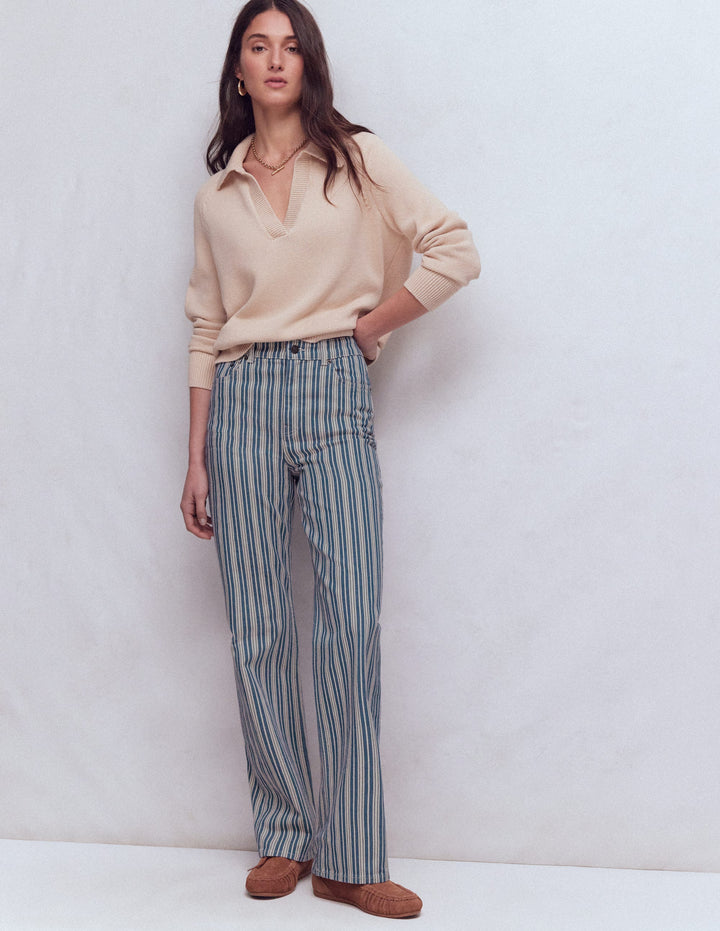Jeans mit hohem Bund und geradem, weitem Bein-Blau Streifen