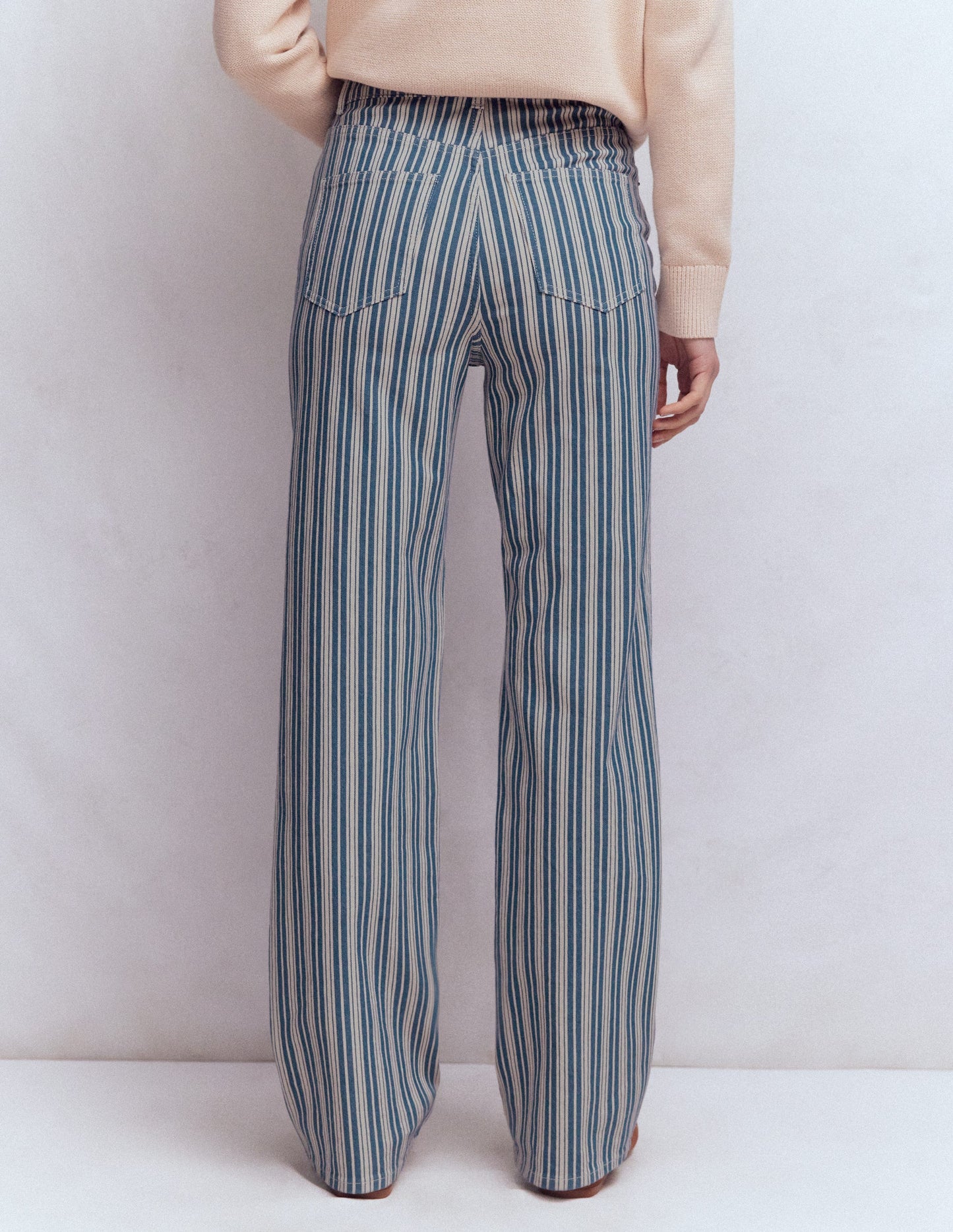High Rise Column Leg Jeans-Blue Stripe
