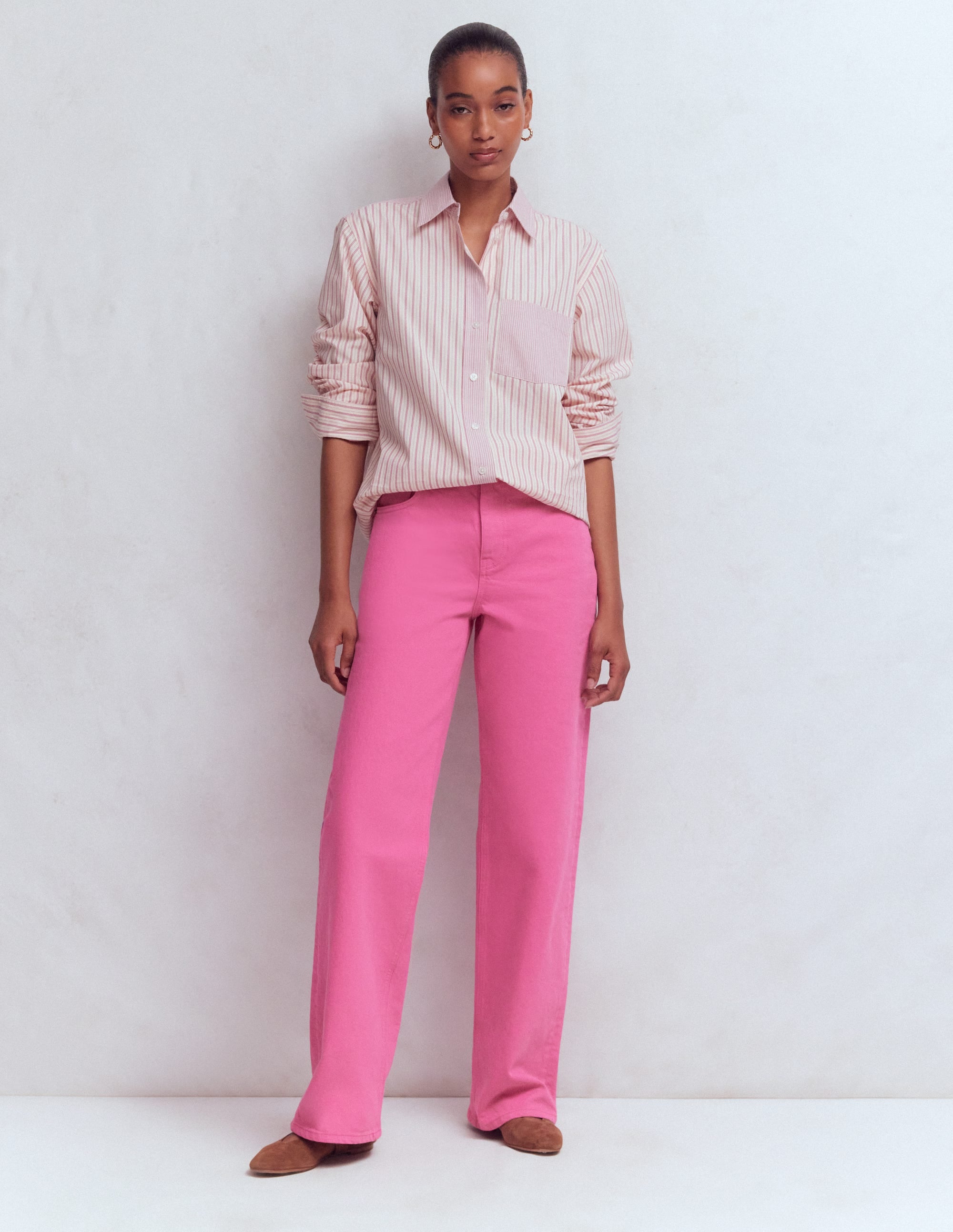 Jeans mit hohem Bund und geradem, weitem Bein-Hellrosa - Image 1