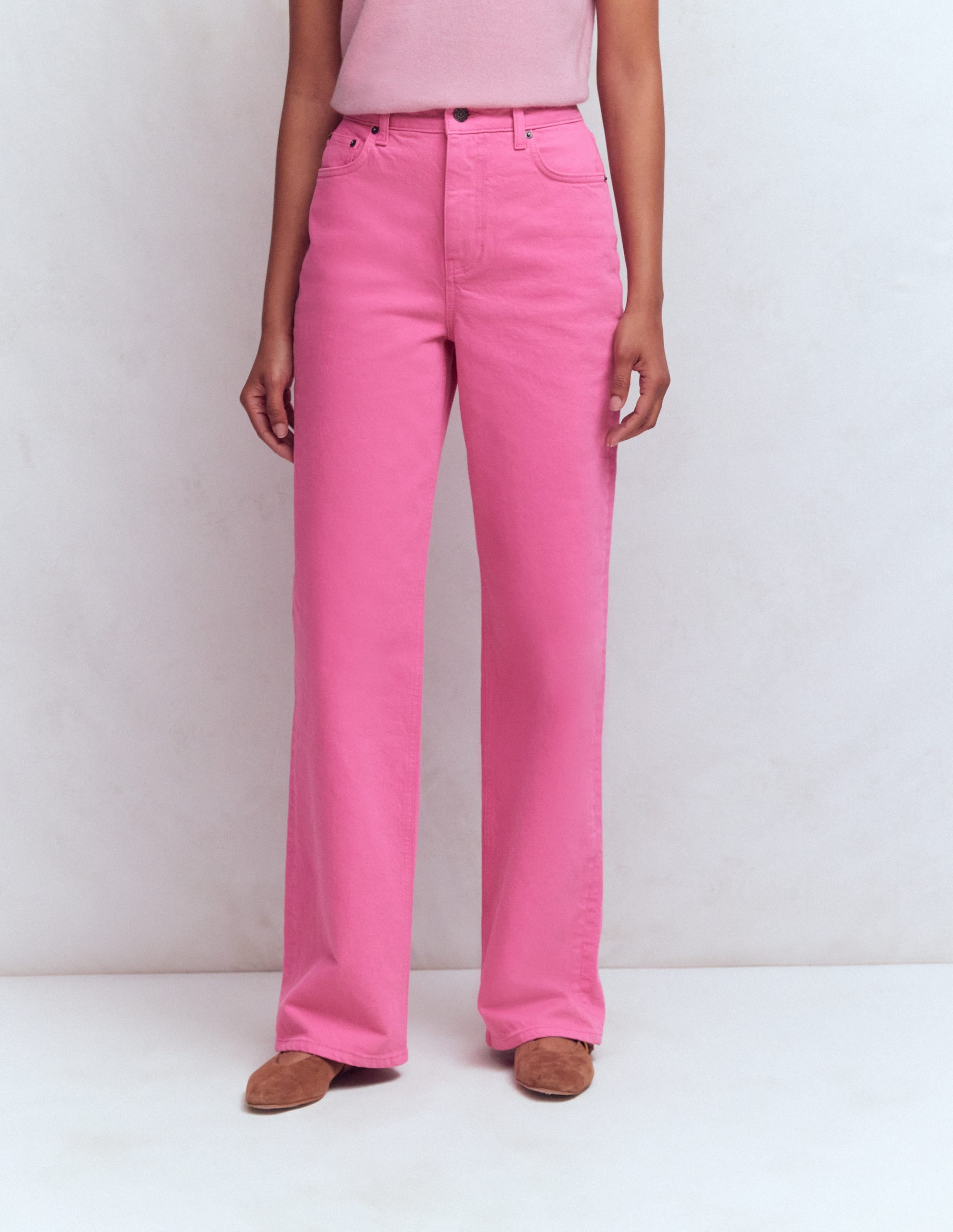 Jeans mit hohem Bund und geradem, weitem Bein-Hellrosa - Image 4
