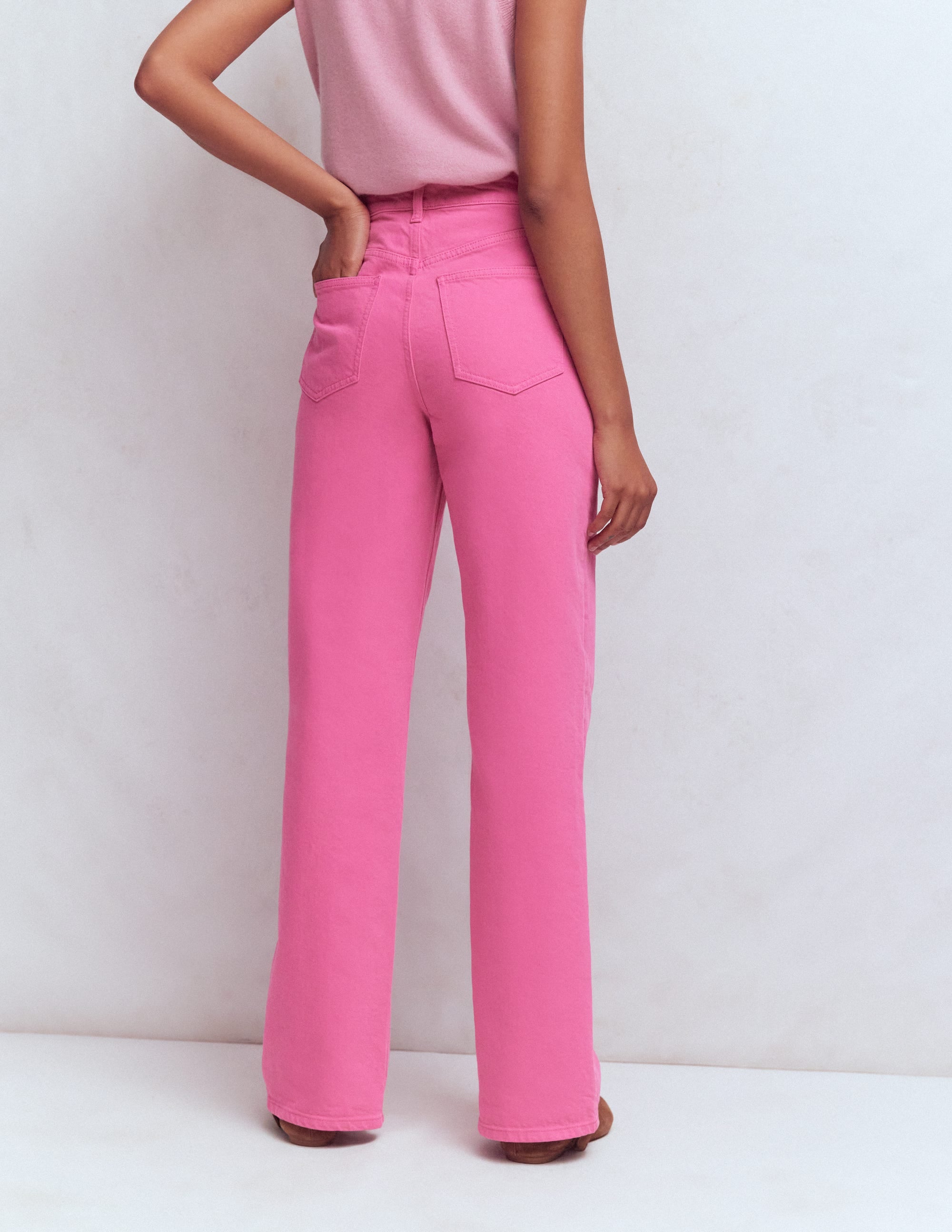 Jeans mit hohem Bund und geradem, weitem Bein-Hellrosa - Image 5