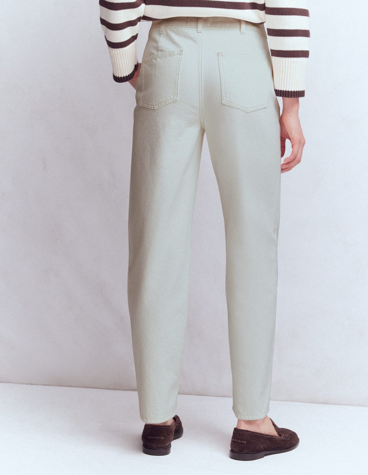 Jean droit à boutons apparents-Écru