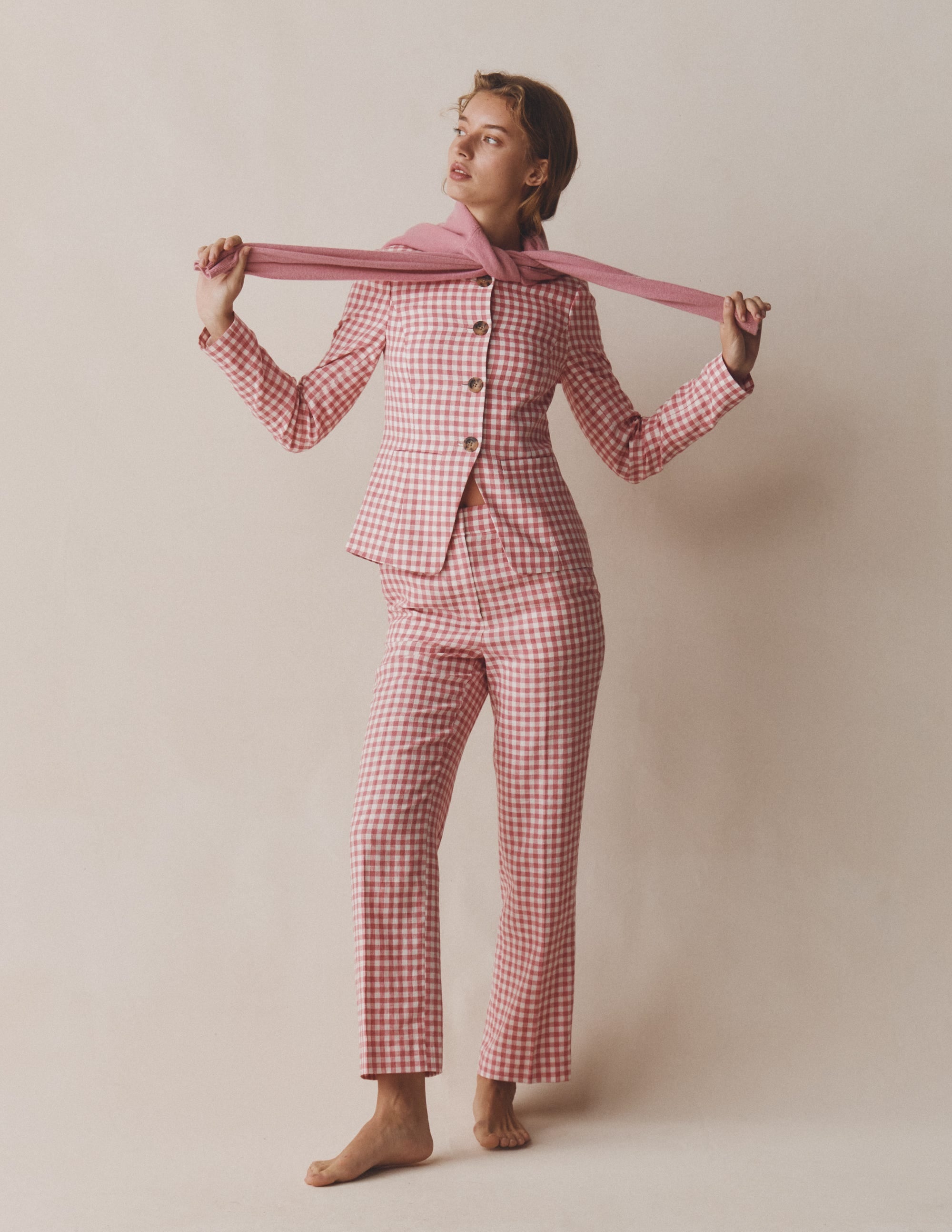 Canonbury 7/8-Leinenhose-Vintage-Rosa Vichykaro - Image 6