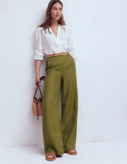 Pantalon Belgravia en lin-Vert Olive-1