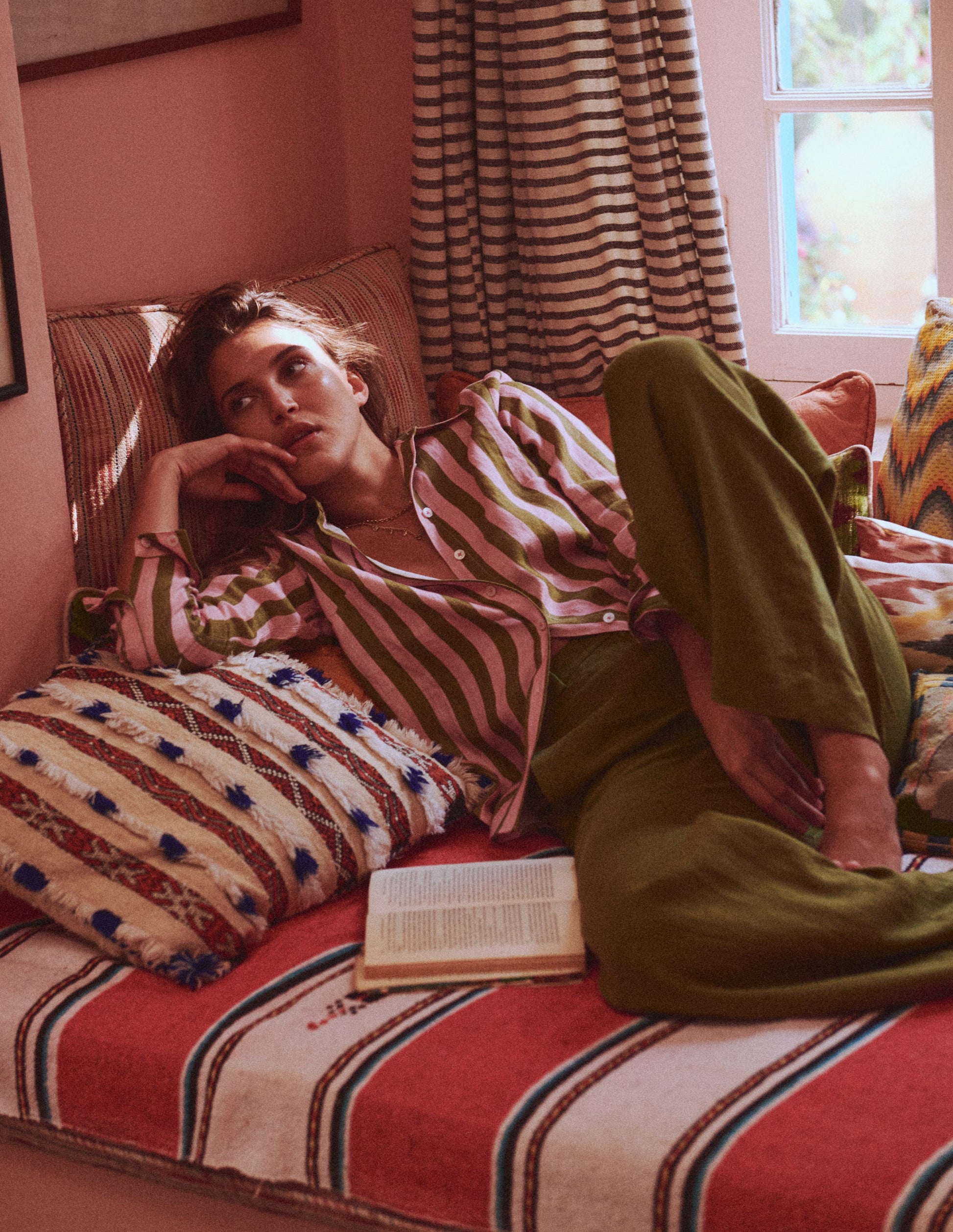 Pantalon Belgravia en lin-Vert Olive-5