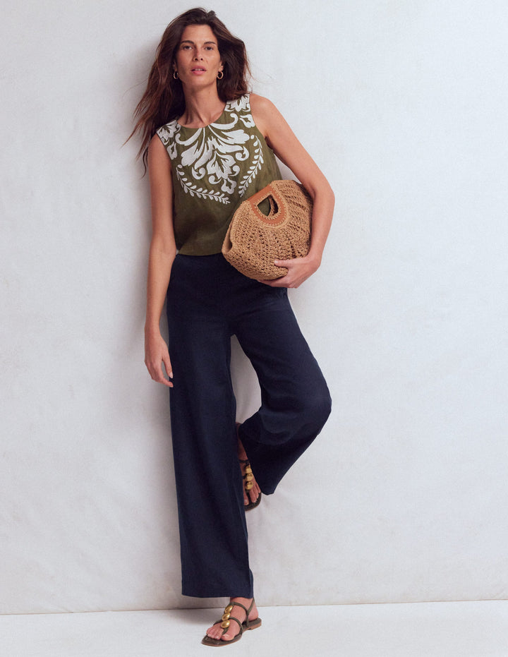 Pantalon Belgravia en lin-Bleu marine