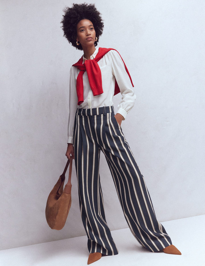 Pantalon ajusté Kensington-Rayé tramway camel et bleu marine