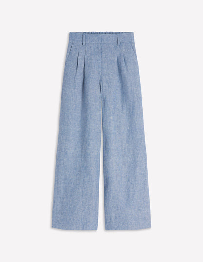 Pantalon Kensington en lin-Chambray Bleu-5