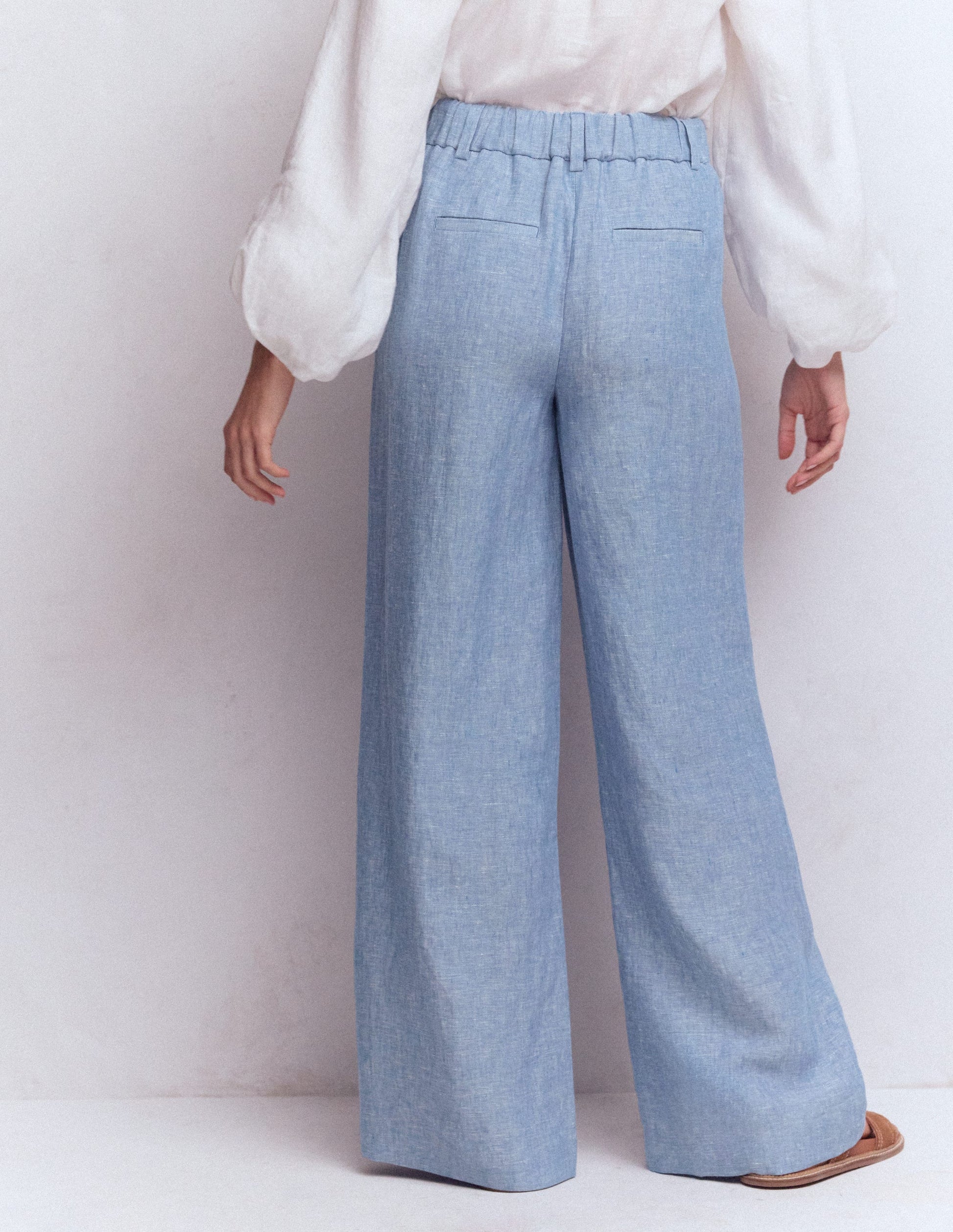 Pantalon Kensington en lin-Chambray Bleu-3