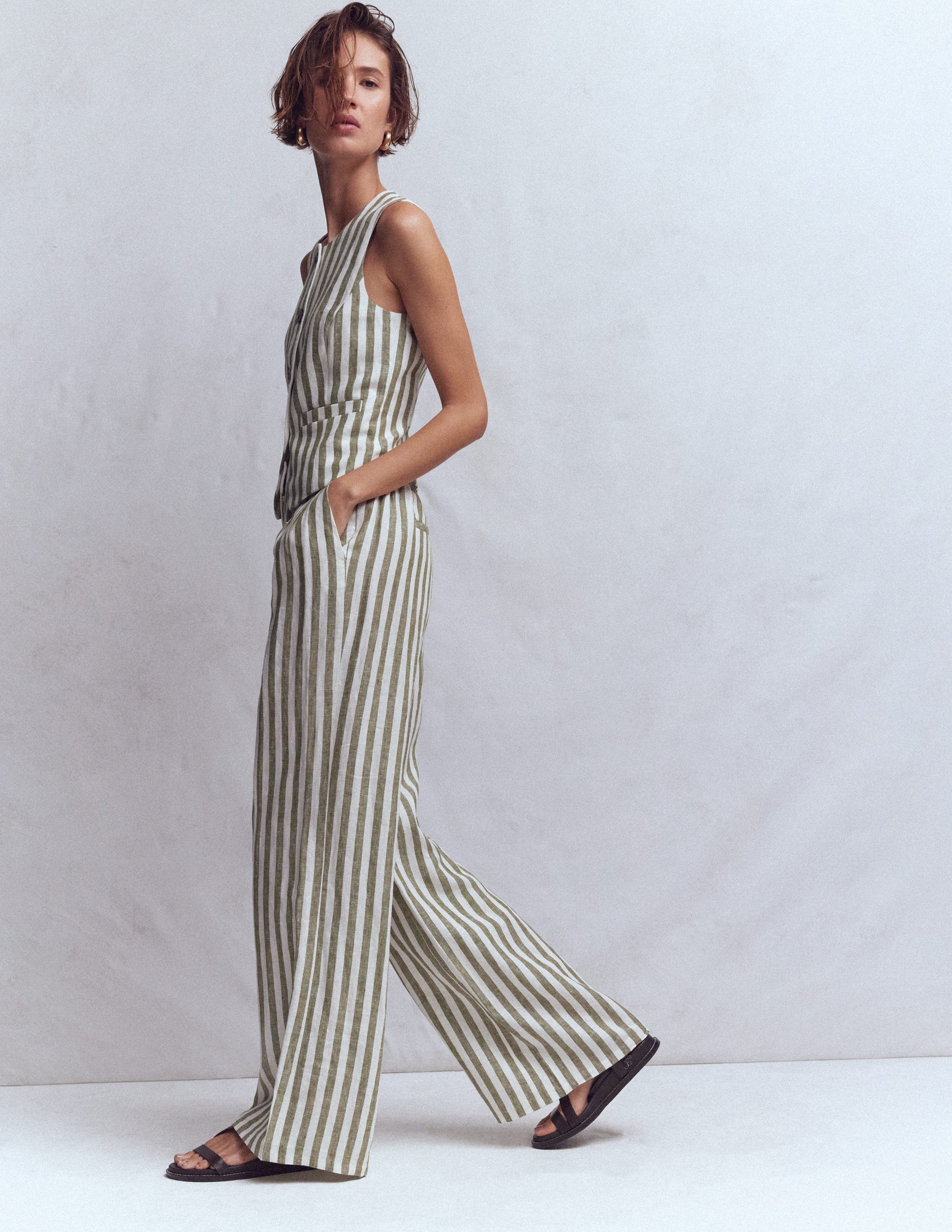 Pantalon Kensington en lin-Rayé éphémère-1